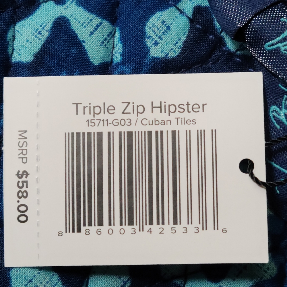 Vera Bradley Triple Zip Hipster Cuban Tiles NWT - Picture 2 of 3